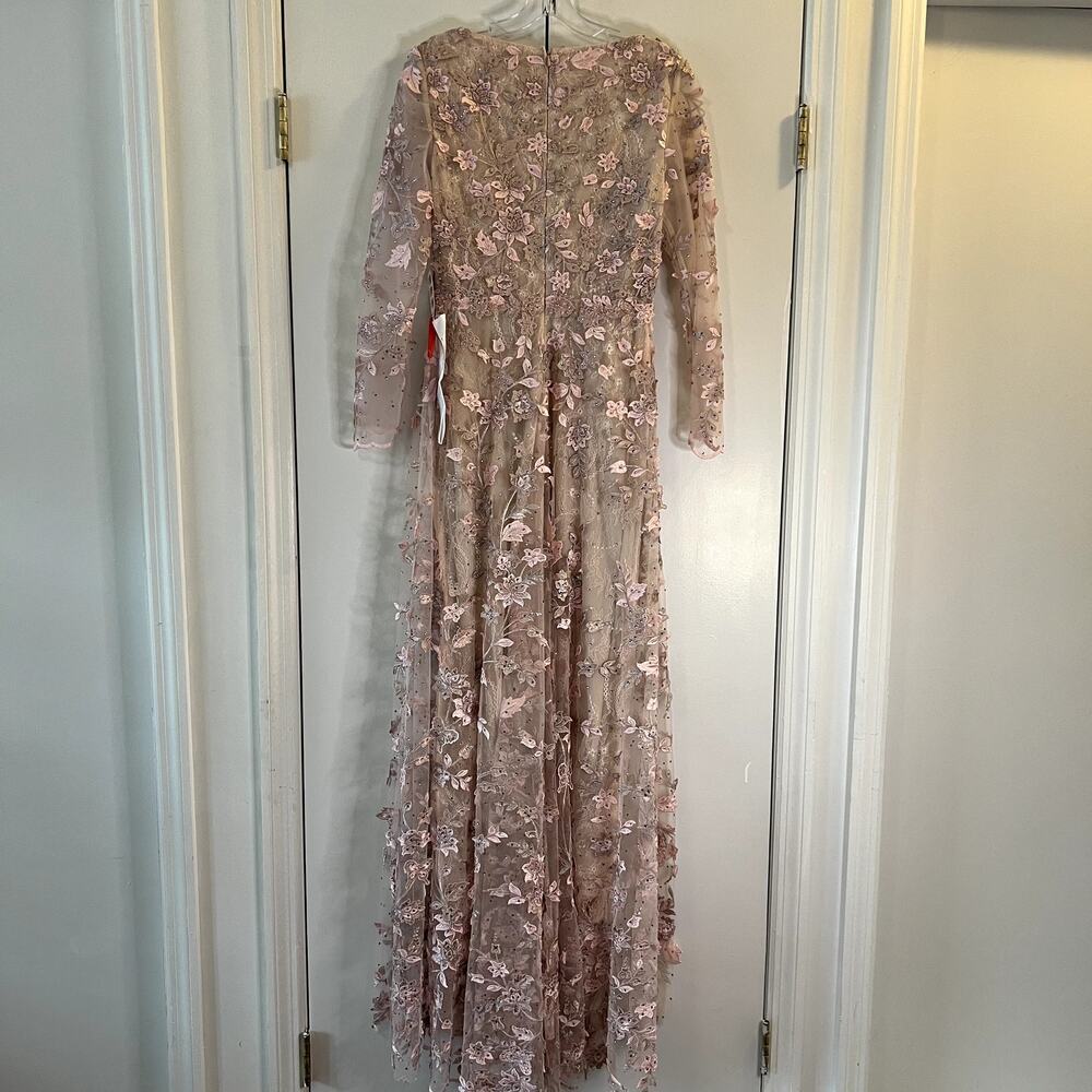 Mac Duggal Pink Floral Applique Illusion Long Sleeve Gown 70224 Sz 6 NWT - Picture 9 of 9